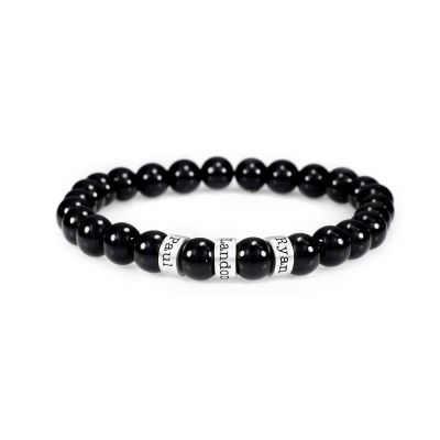 Bracelet Onyx Noir Éclatant avec Prénoms pour Femme