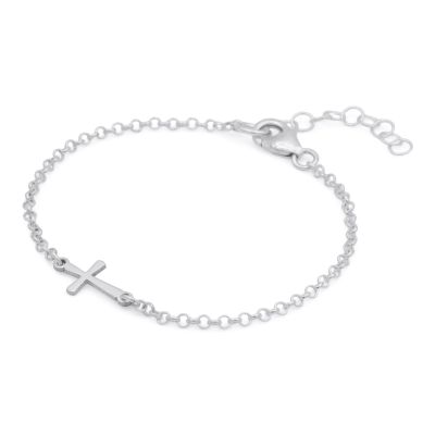 Bracelet Croix Horizontale à Chaîne Rolo [Argent 925]