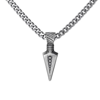 Spearhead Engraved Necklace - Sterling Silver