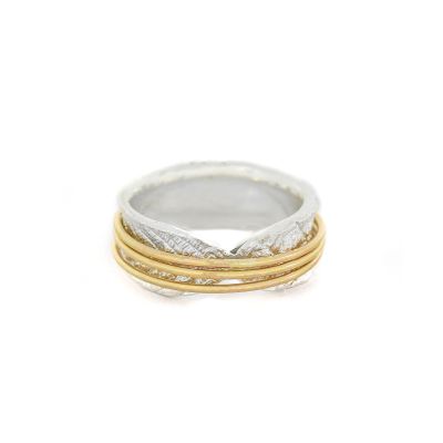 Anillo Giratorio Brillante Círculos Familiares [Plata de Ley] - 3 Aros Giratorios
