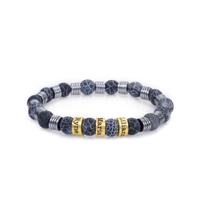 Bracciale con Nome in Ematite e Agata [Placcato Oro 18kt]