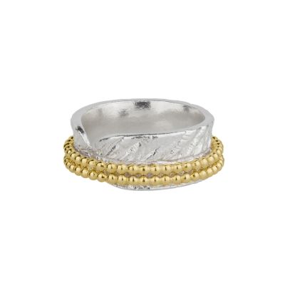 Anillo Brillante Giratorio de Cuentas Círculos Familiares [Plata de ley] - 2 Aros Giratorios