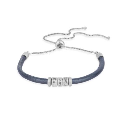 Custom bracelet with engraved names ( Gray suede / Sterling silver)