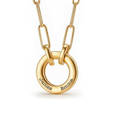 Collier Trombone Cercle de Famille avec Prénoms [Plaqué Or 18ct]