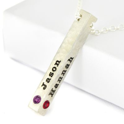 Collier Martelé Trait d'Union avec Pierres de Naissance [Argent 925]