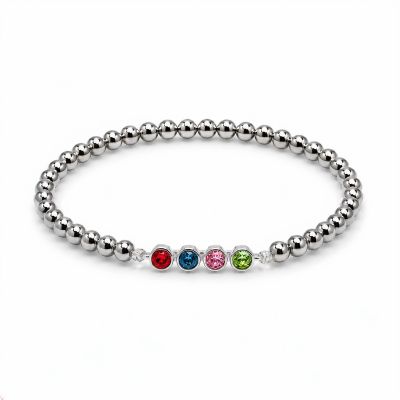 Talisa Stars Beaded Birthstone Bracelet [Silver]