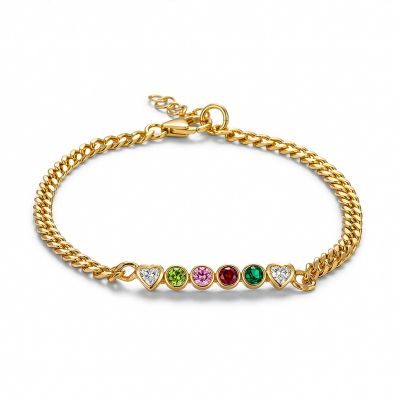 Talisa Stars Birthstone Bracelet with Diamond Hearts [18K Gold Plated]