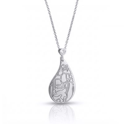 Threads Of Life Engraved Map Necklace with Heart Diamond [Sterling Silver]