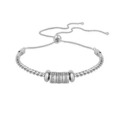 Tied Together Name Bracelet with Sterling Silver Charms - Engraved names or dates