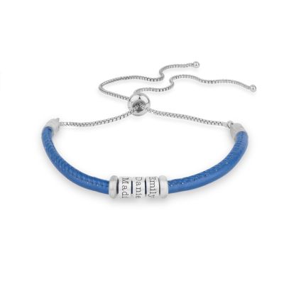 Bracciale Legati Insieme con Nome [Pelle Scamosciata Blu]