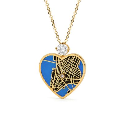 Ties of Heart Aqua Silhouette Map Necklace With 1 Ct Diamond [18K Gold Plated]