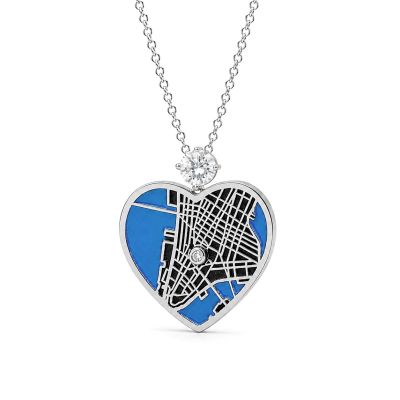 Ties of Heart Aqua Silhouette Map Necklace With 1 Ct Diamond 