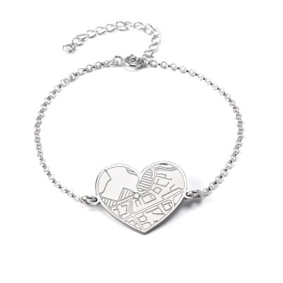 Ties of Heart Engraved Map Bracelet [Sterling Silver]