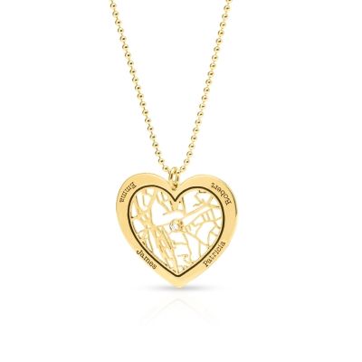 Ties of Heart Map Name Necklace [14 Karat Gold]