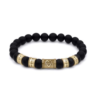 Bracelet Onyx Noir Liens du Cœur avec Prénoms pour Femme - Vermeil 18ct
