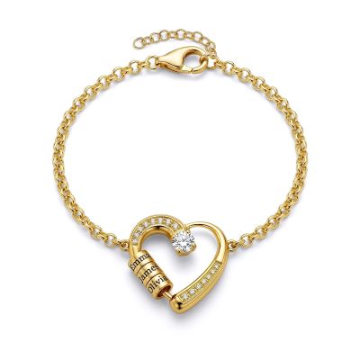 Bracelet Liens du Cœur Prénom avec Diamants - Plaqué Or 18ct