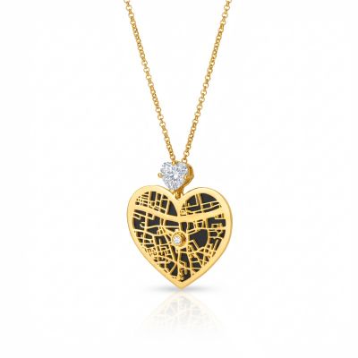 Heart Silhouette Map Necklace with Heart Diamond [18K Gold Vermeil]