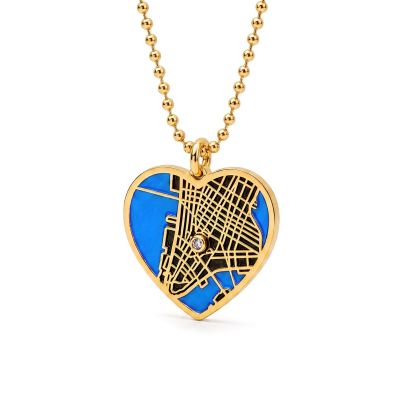 Collier Liens du Cœur Carte Silhouette Aqua - Plaqué Or 18ct