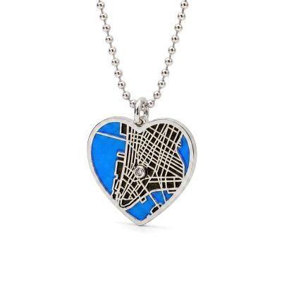 Ties of Heart Aqua Silhouette Map Necklace