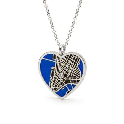 Ties of Heart Aqua Silhouette Map Necklace [Silver]