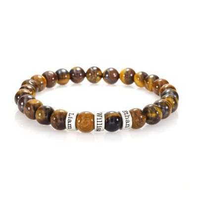 Brown Tiger Eye Engraved Bracelet - Beaded Bracelets for Women