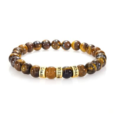 Bracelet Homme Œil de Tigre Marron avec Sphères Personnalisées [Vermeil 18ct]
