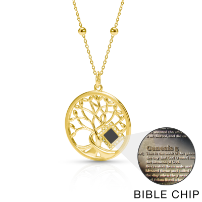 Baum des Lebens Halskette mit Nano Bibel [750er vergoldet]