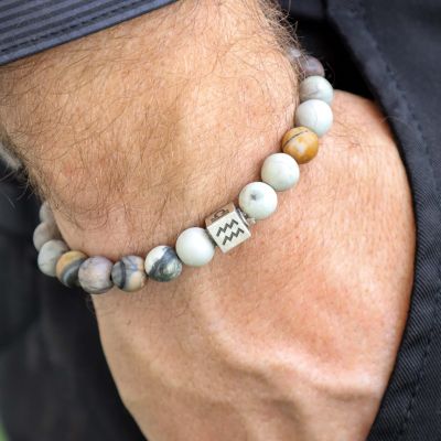 Zodiac Picasso Jasper Men Bracelet - Sterling Silver