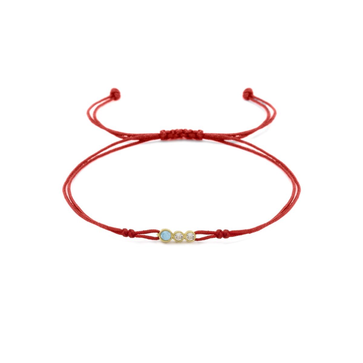 A Mother's Love Diamond Bracelet - Red String [Topaz & White Diamonds / 14  Karat Gold] - 1 Large Topaz + 5 Small Diamonds