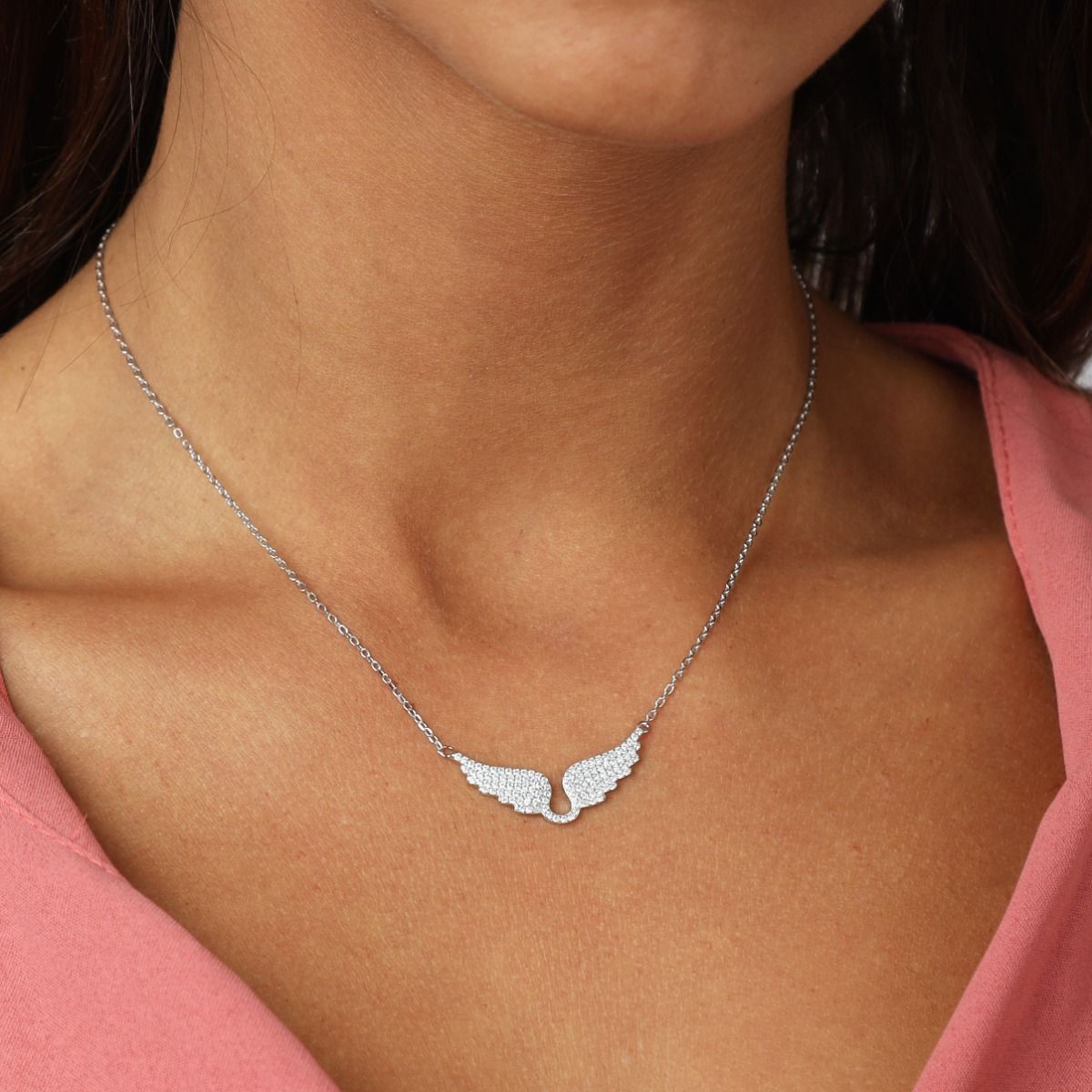 Necklace for Women Girls Angel Wing White Gold Plated Pendant