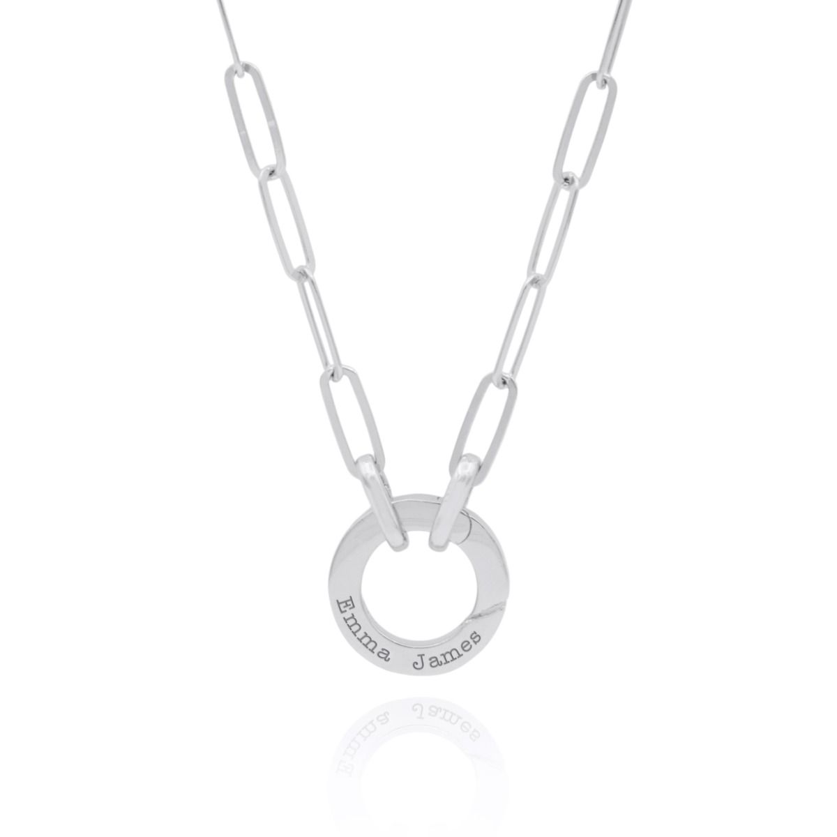 Circle Pendant Necklace with Kids Names Silver Link Chain Necklace