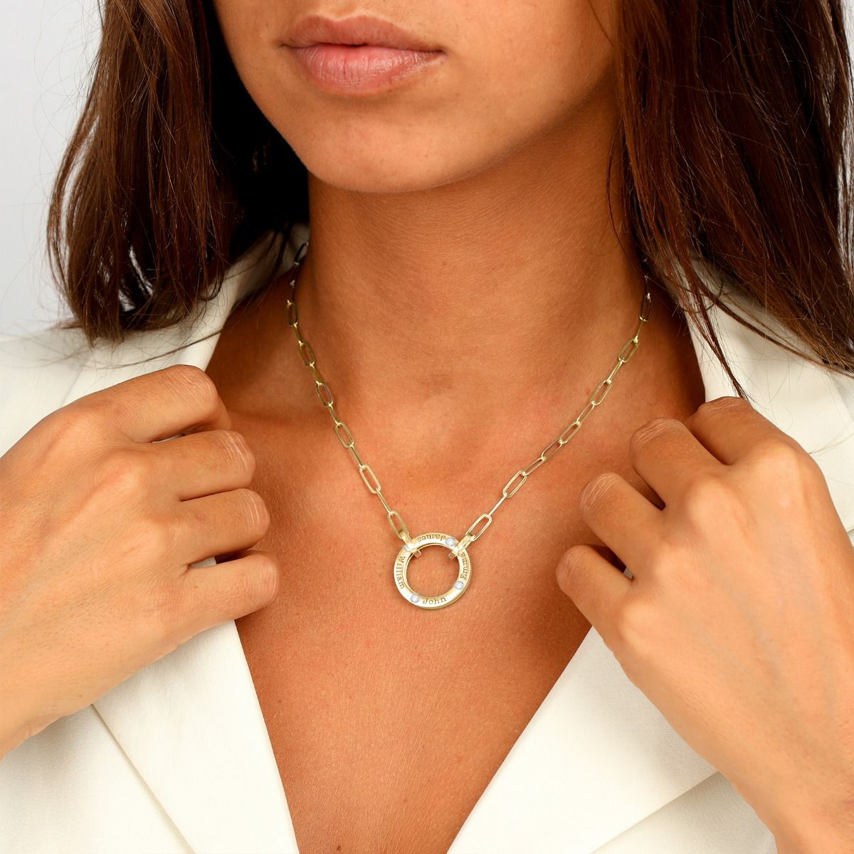 Big Family Circle Link Chain Diamond Necklace in Gold Vermeil Talisa
