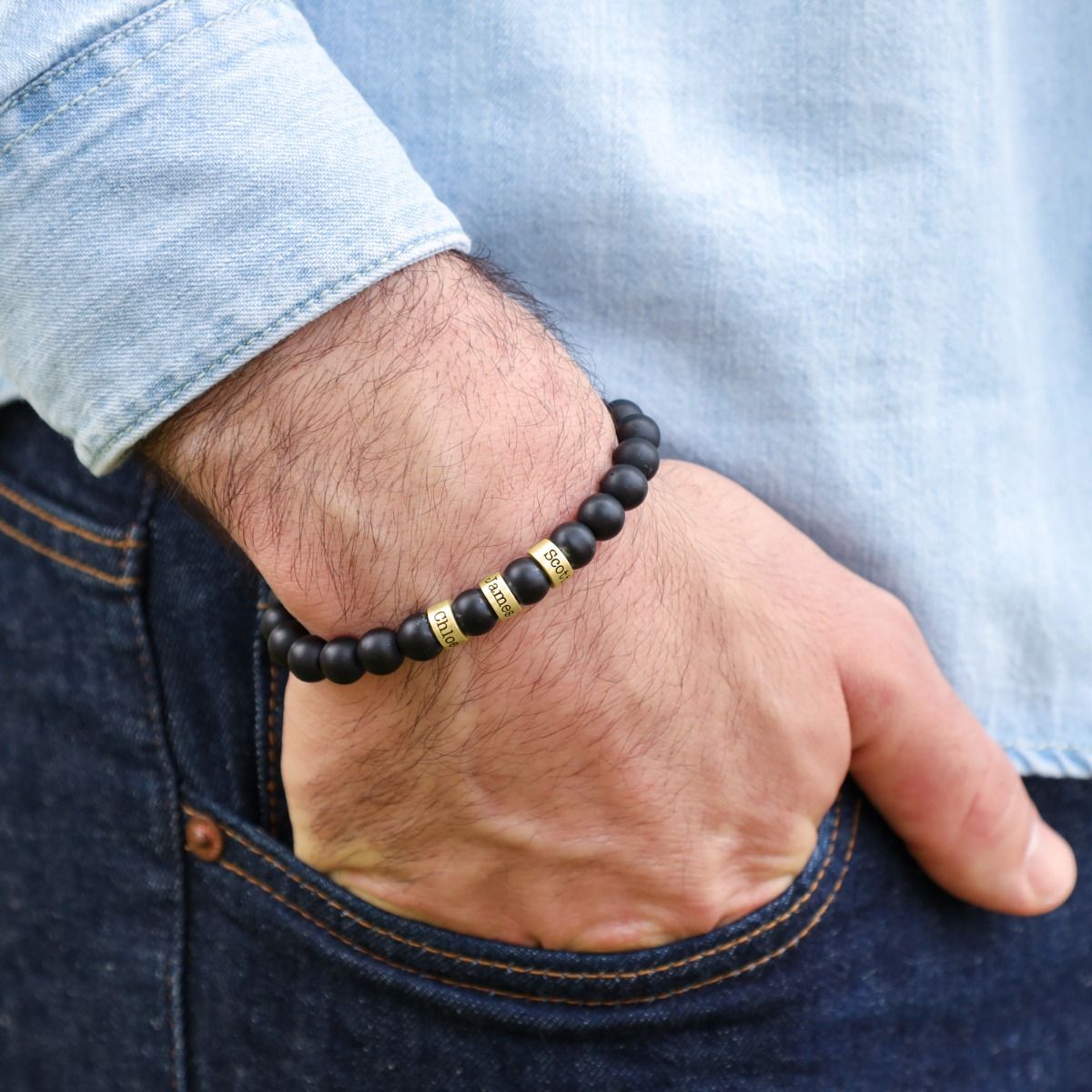 Black Onyx Bracelet (Beaded Bracelets) - Gold Bracelet for Men
