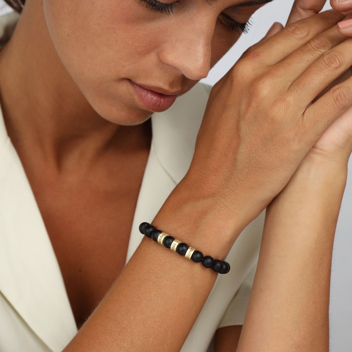 Bracelet Luxe Obsidienne Noire et Blanche pour Femme - Talisa