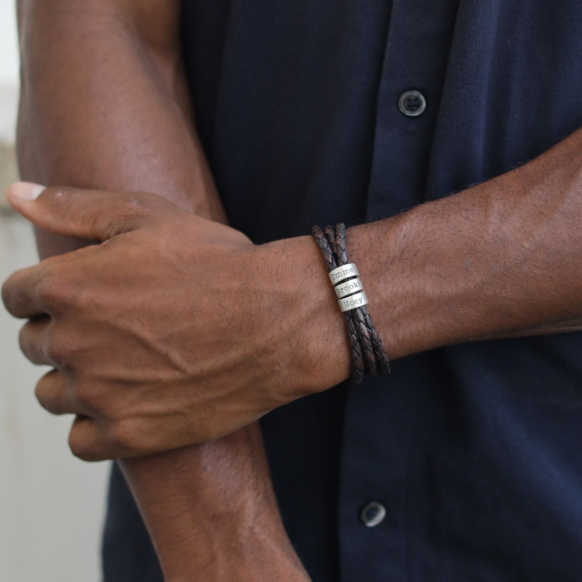 Black Leather Engraved Bracelets for Men by Talisa - Gifts for Him
