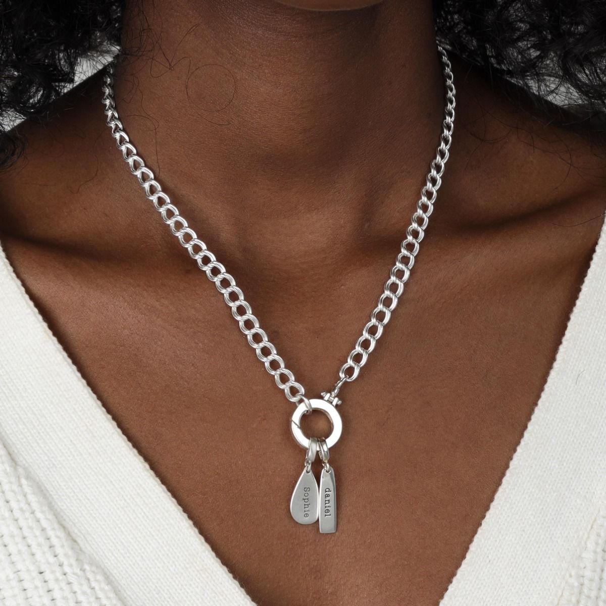 Emma Curb Chain Necklace - Circle pendant (Silver) - Talisa