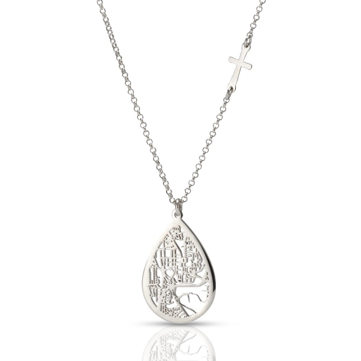Map Necklace - Pendant with Cross - Sideways Cross Necklaces