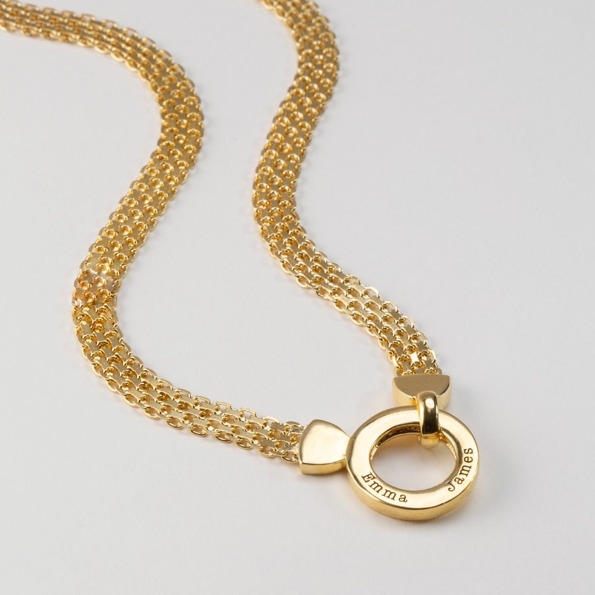 Milanese Gold Plated Necklace Engraved Circle Pendant Talisa