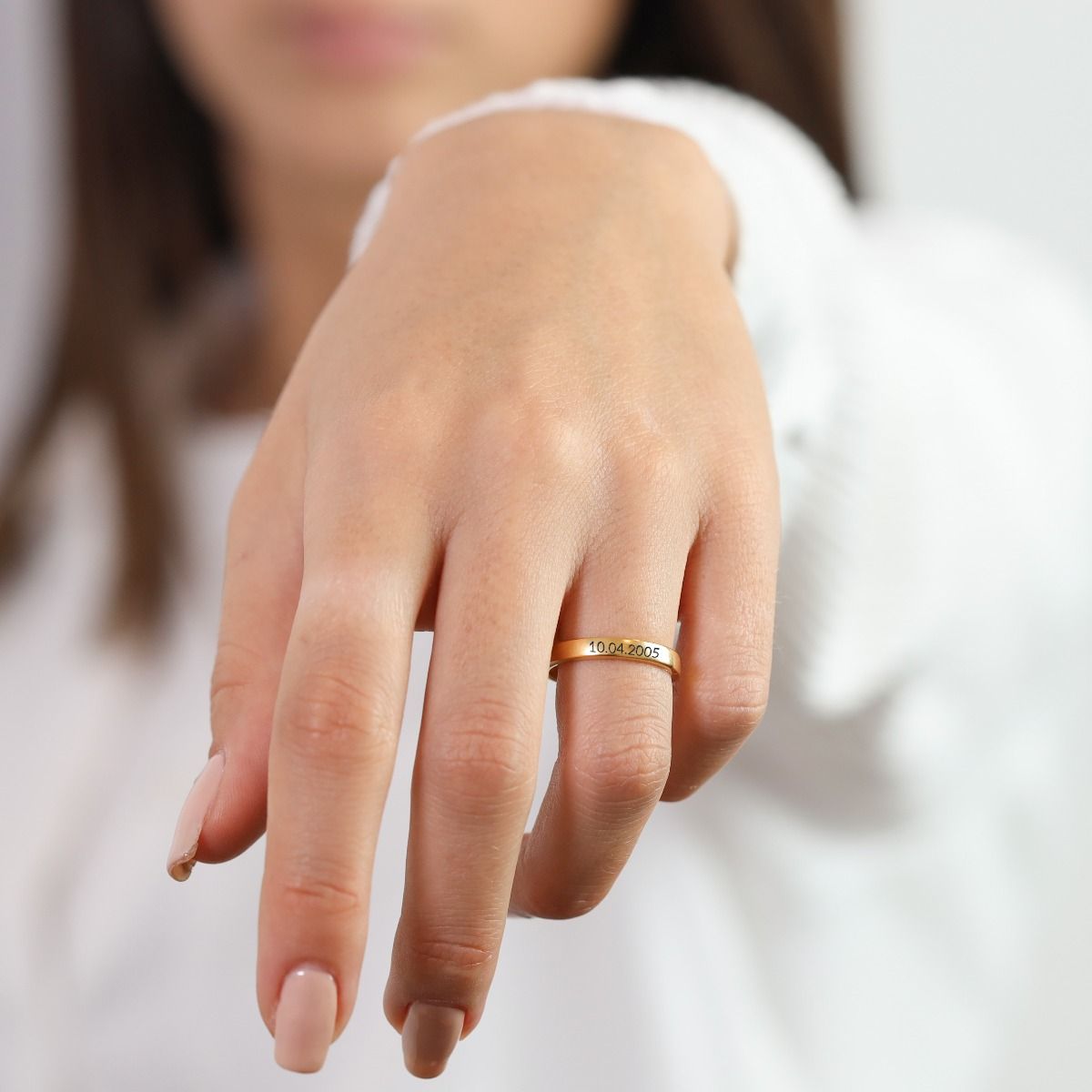 Classic Band Rings with Engraved Date Gold Vermeil Talisa Jewelry