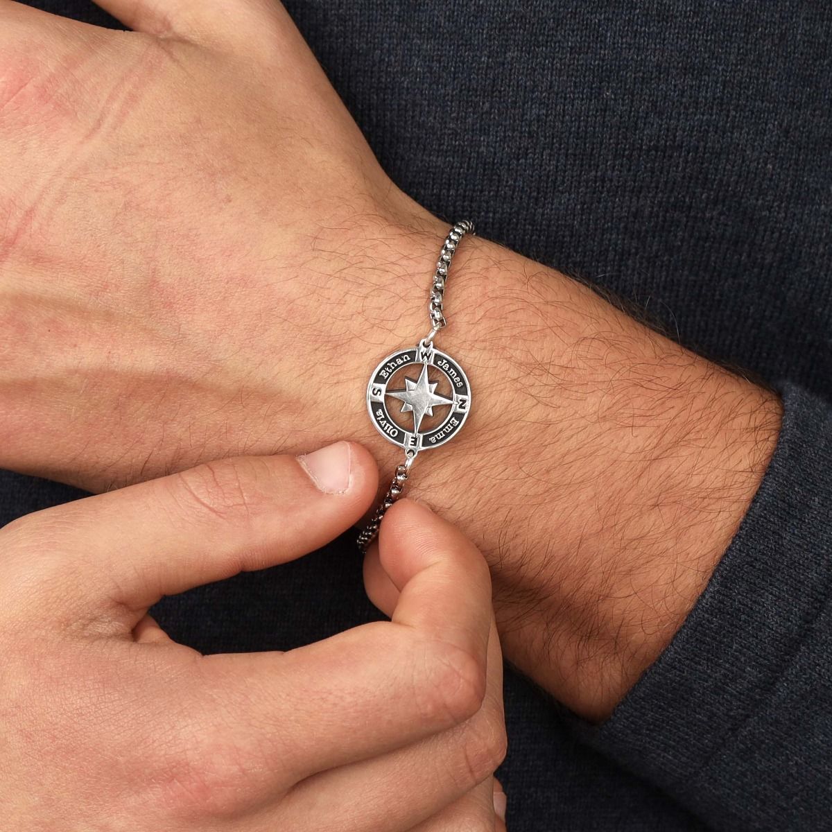 Compass Bracelet with Names Box Chain Men Bracelets by Talisa