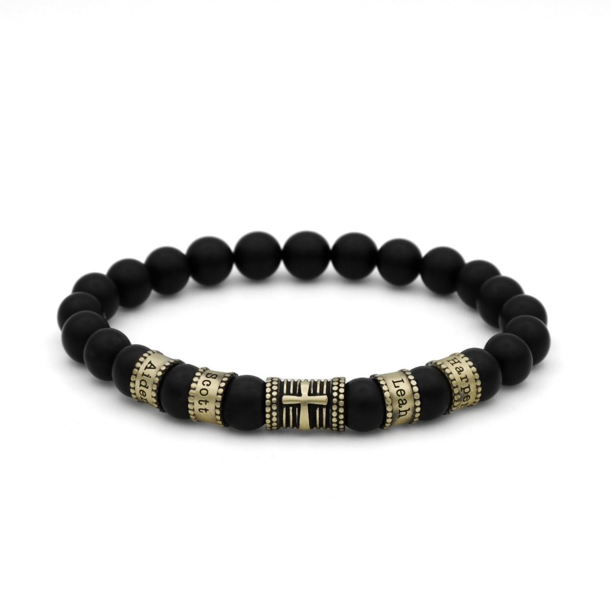 Cross Charm Black Onyx Bracelet for Men Vintage Yellow