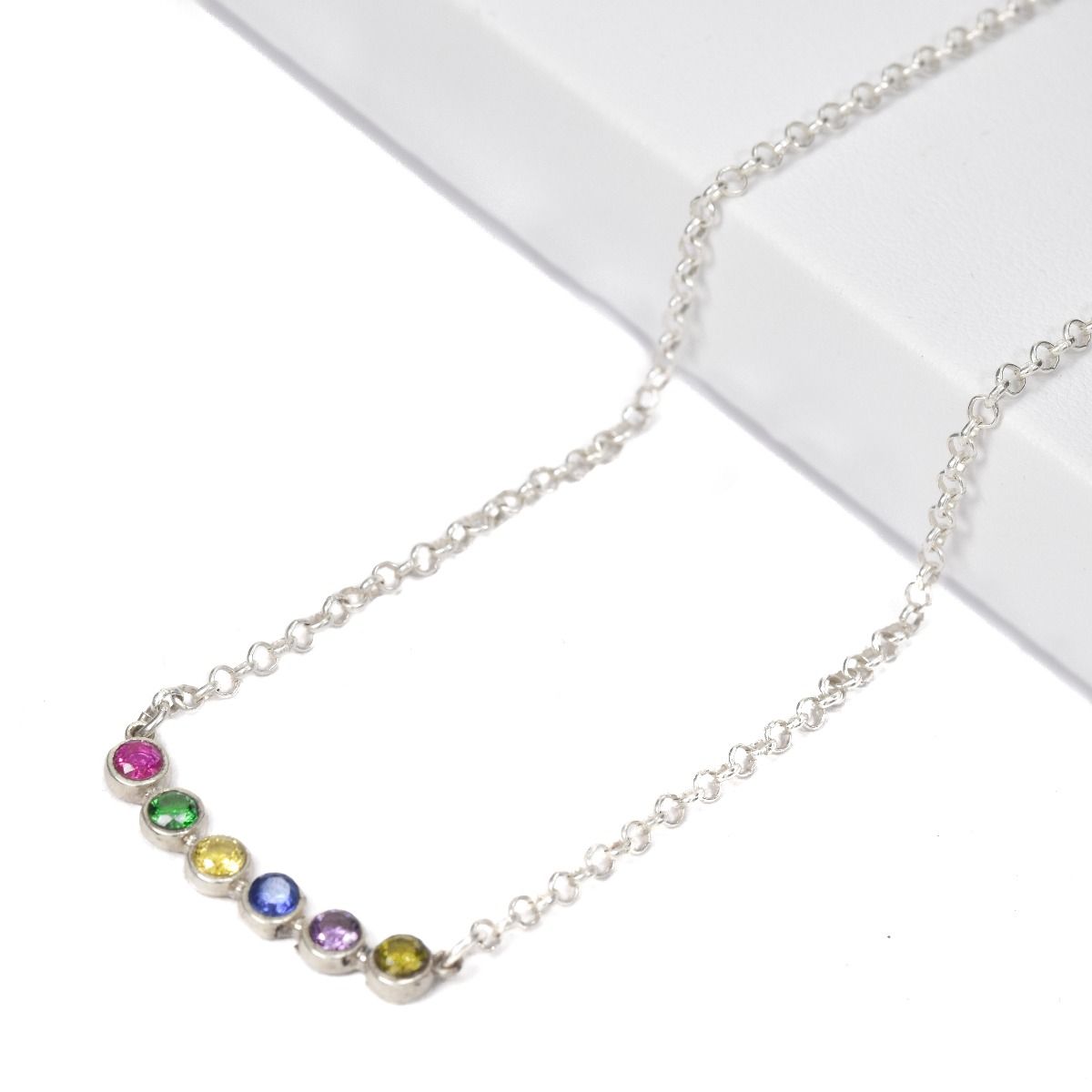 Multiple Birthstone Necklace (Horizontal, Sterling Silver