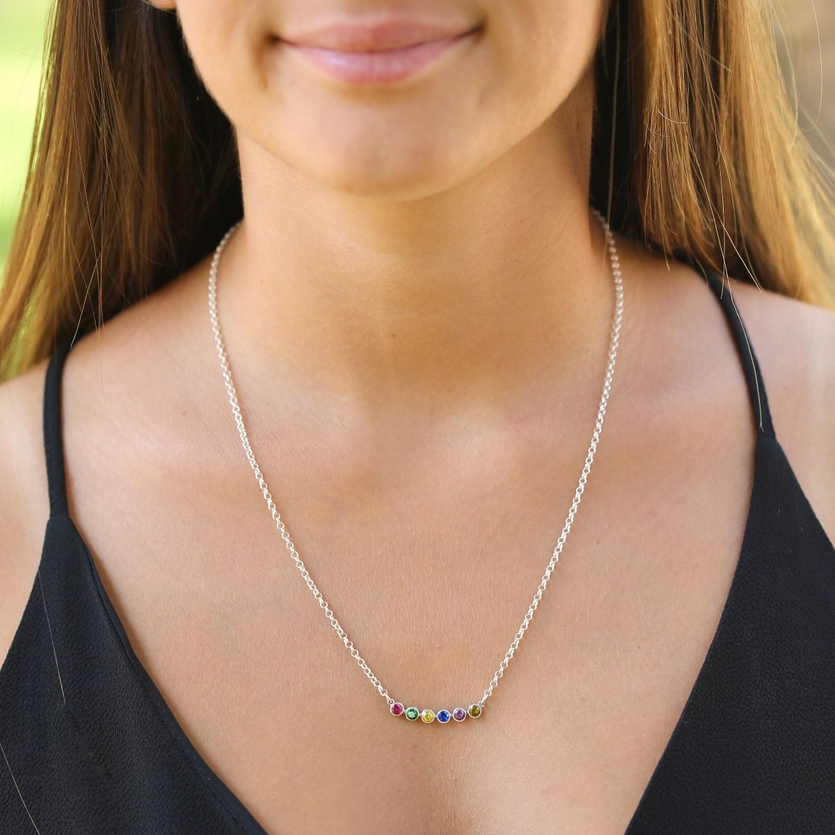 Semi-Precious Birthstone Necklace with Engravable Tag | Primrose Hill