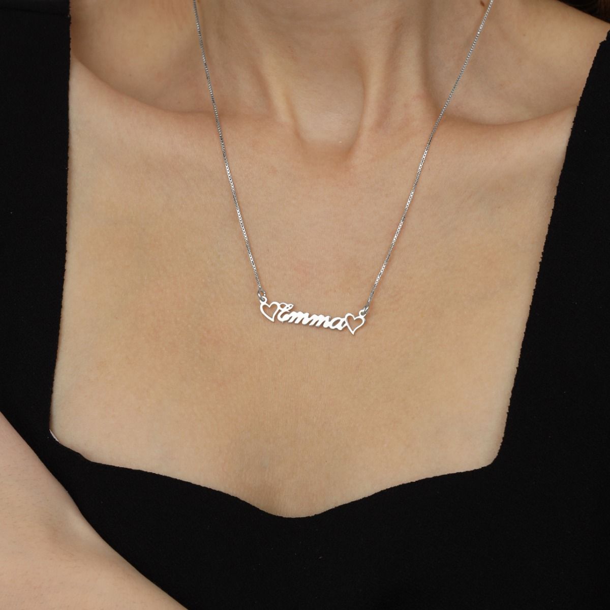 Custom Name Plate Necklace with Hearts by Talisa Sterling Silver