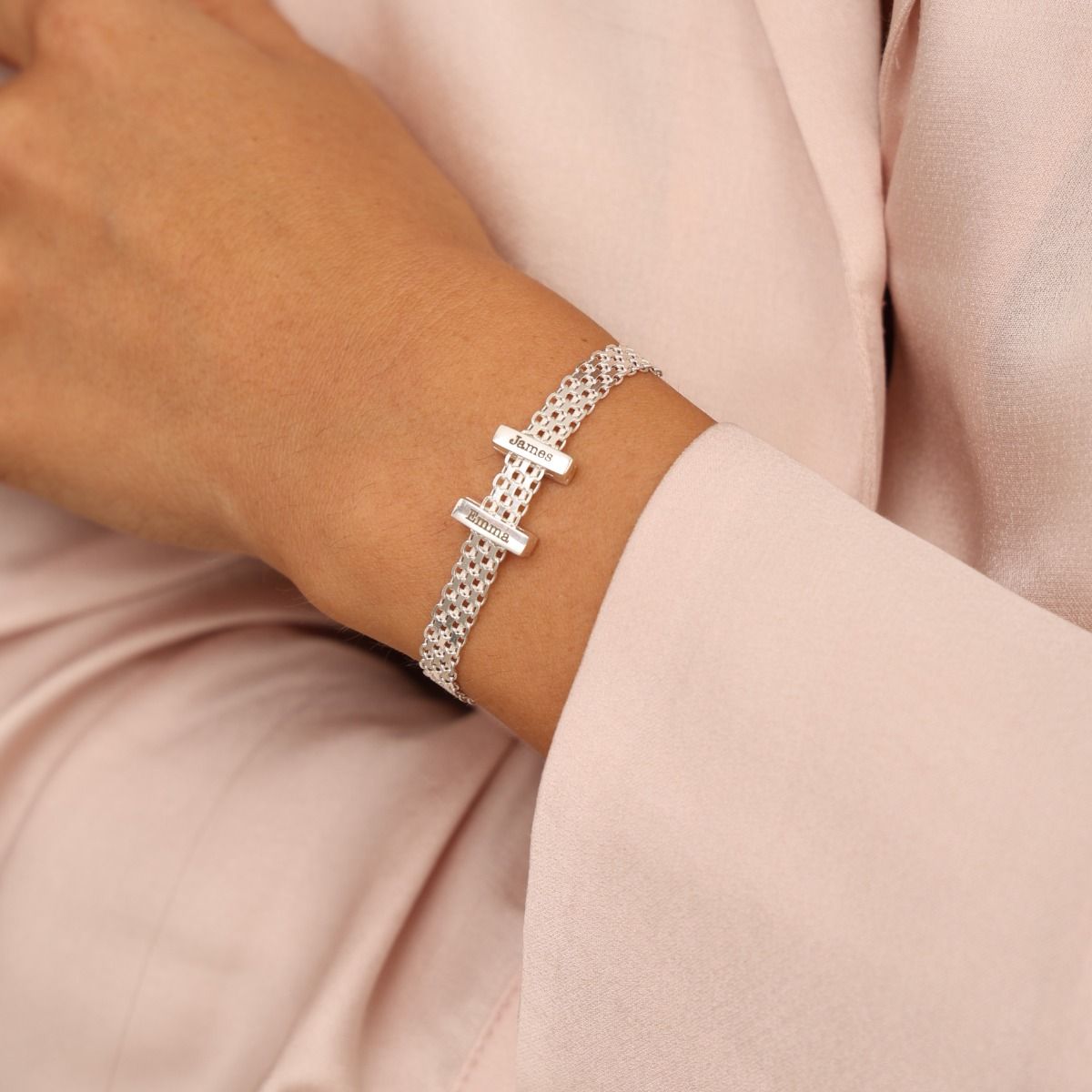 Link Chain Hexa Bar Bracelet With Names and Moissanite - Talisa