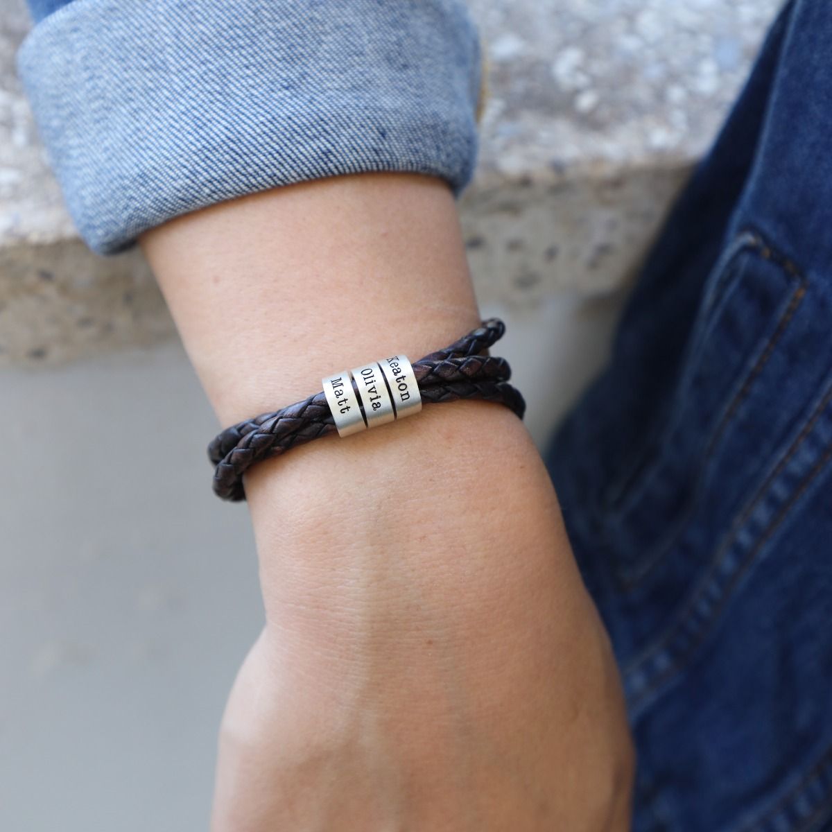 Men bracelet with small new arrivals custom beads in silver