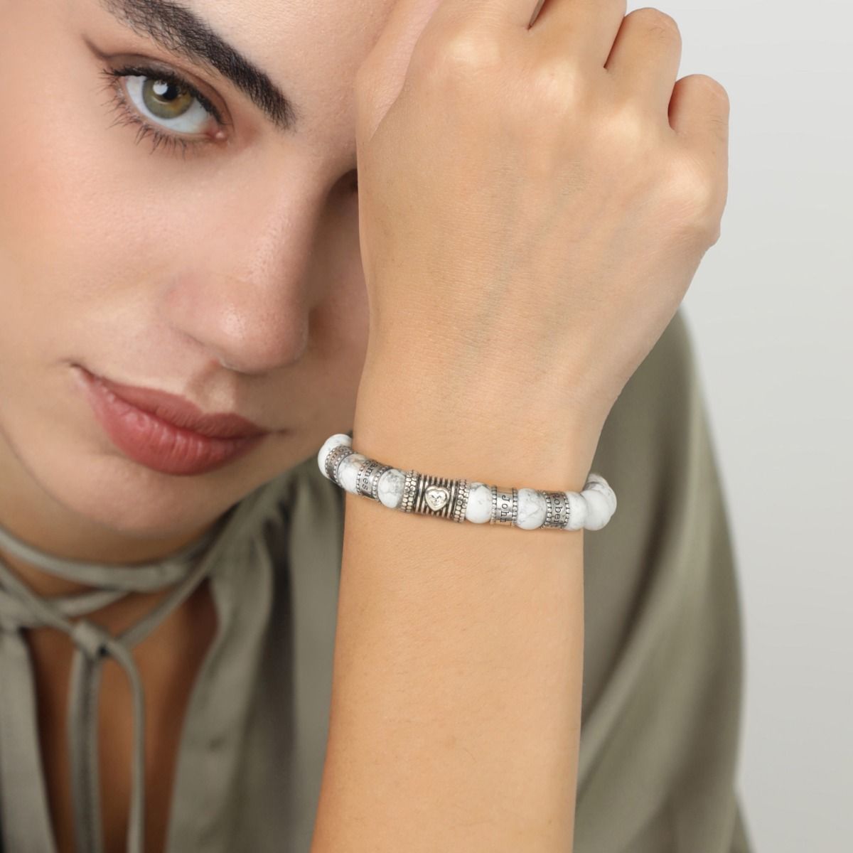 Diamond Bracelet Howlite Beaded Name Bracelet for Her Personalized Lovely Gifts by Talisa