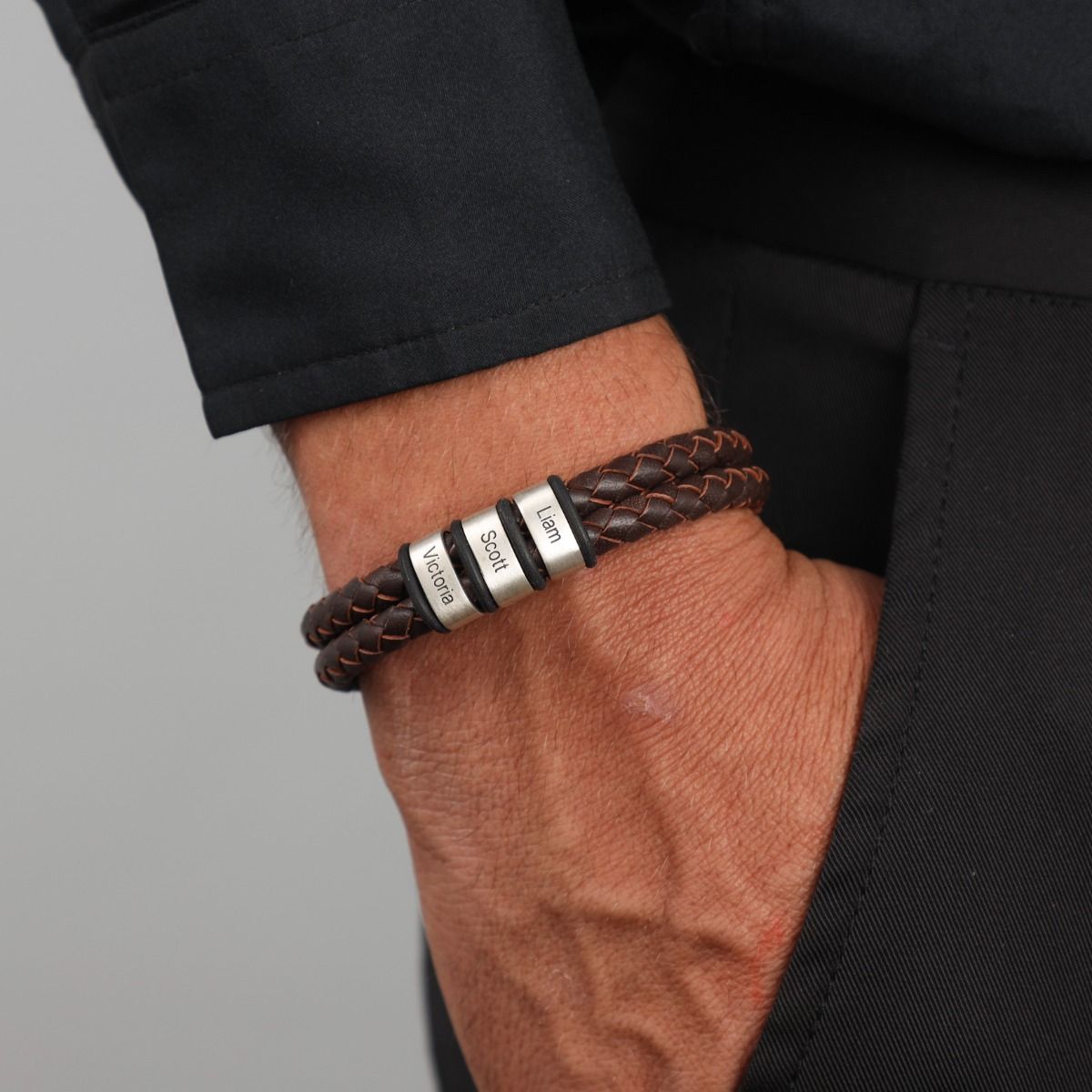 Black 3-Layer Beaded Leather Bracelet