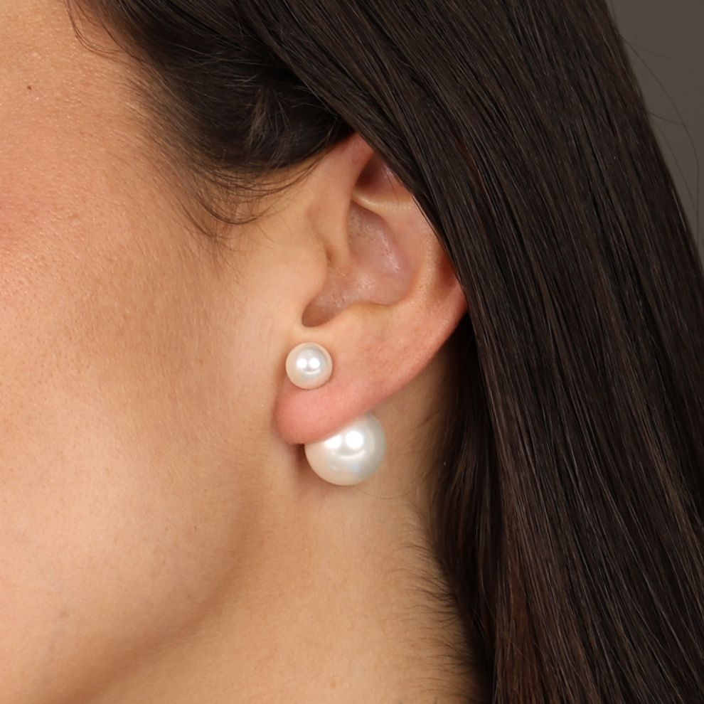Double Pearl Earrings Stud Sterling Silver Gifts for Her
