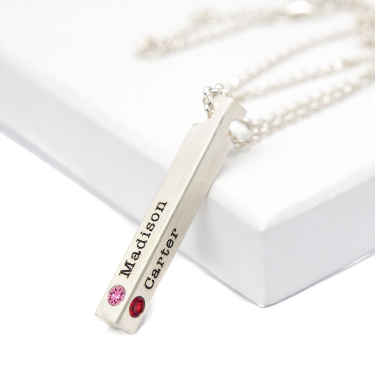 Sterling silver bar necklace with birthstone discount